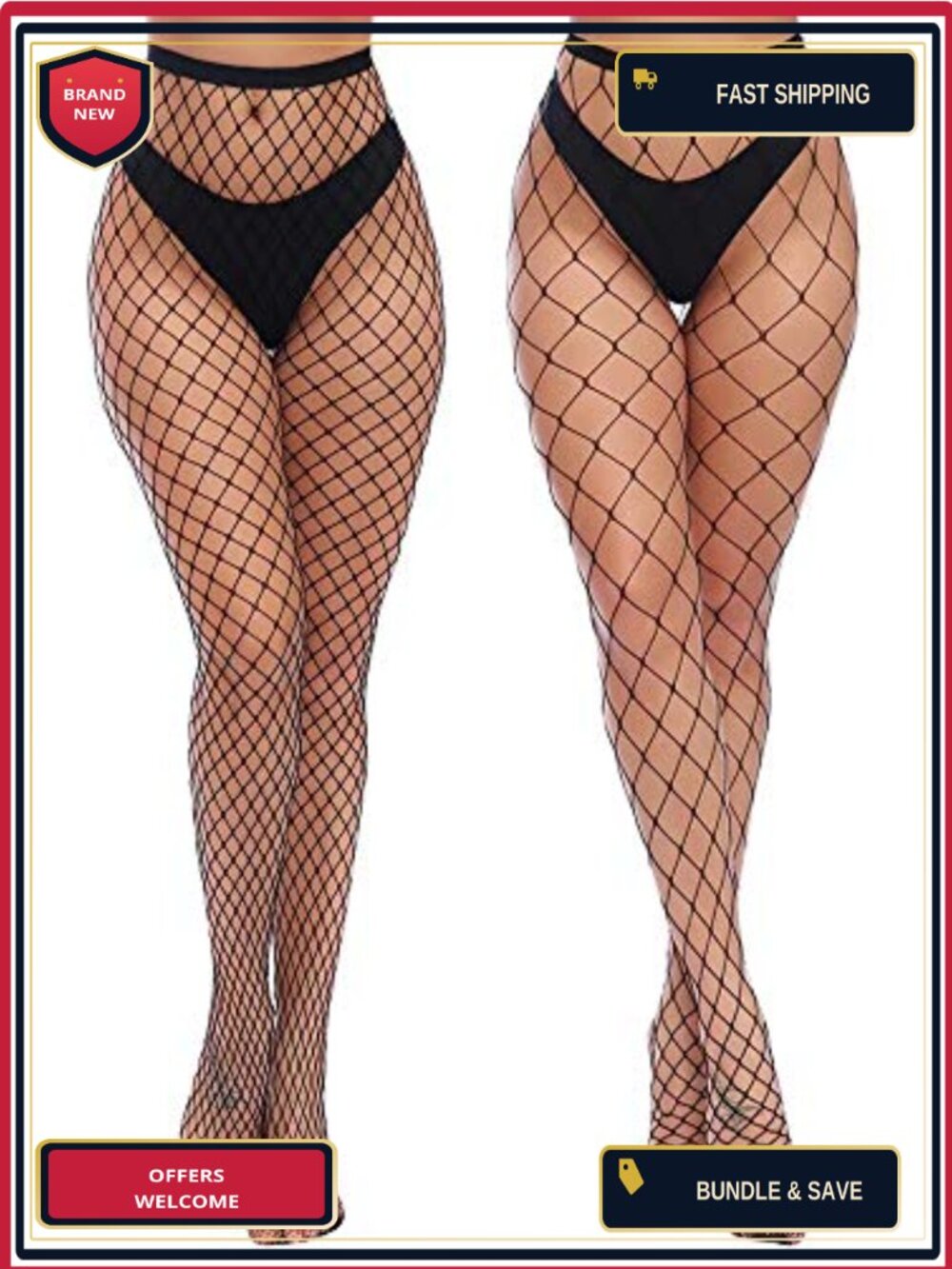 Fishnet Tights High Waist Pantyhose Stockings Elastic 2 Pack
